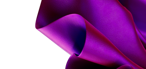 Close up shot of flowing purple fabric with folds isolated against white. Perfect for textile, fashion, and artistic con