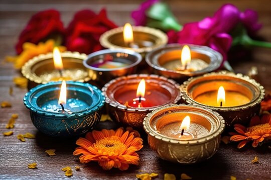 celebration deepavali with candle lights - Powered by Adobe