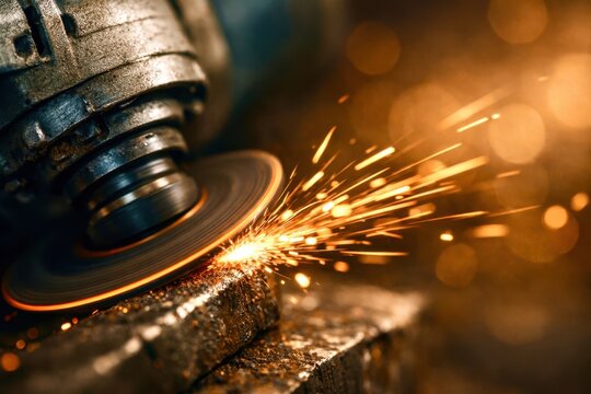 A grinding wheel is spinning and creating sparks - Powered by Adobe