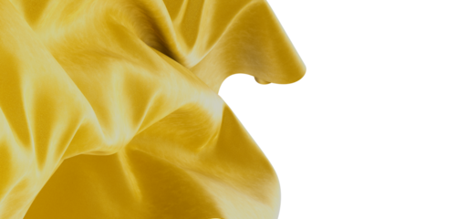 Close-up of elegant yellow fabric, creating abstract waves against a white backdrop. Perfect for textures, backgrounds a