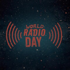 World Radio Day logo with red sound waves on dark blue background with stars