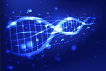Glowing Blue Digital DNA Helix