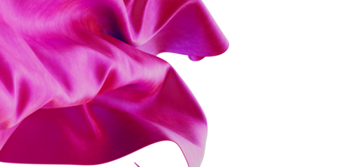 Abstract, elegant, and dynamic composition of pink silk fabric against a bright white background. Perfect for design and