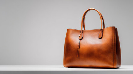 Minimalist leather tote handbag on clean studio background modern fashion essential for online store promotions and lifestyle branding
