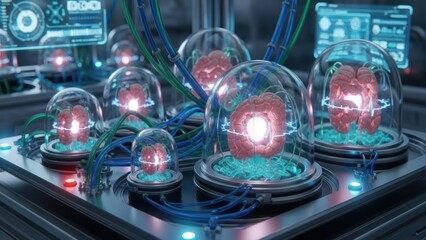 Futuristic brains in containment science technology and innovation concept