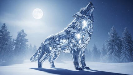 Geometric wolf statue howling