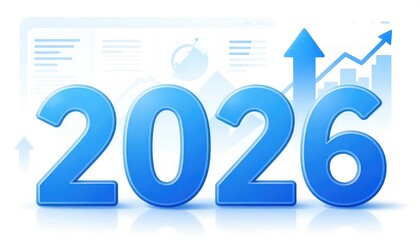 Futuristic 2026 projection with growing graph and chart