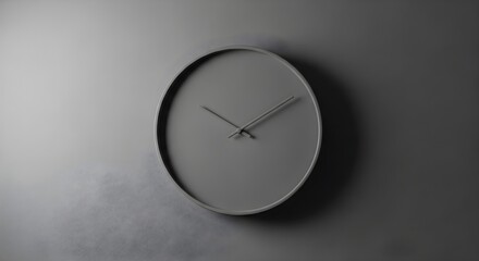 Conceptual minimalist gray clock on a textured wall, showing time dissolving into digital pixels. An abstract representation of temporal breakdown and modern perception.