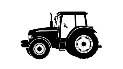 Fototapeta premium Classic Black Tractor Silhouette for Farming and Agriculture on Isolated White Background