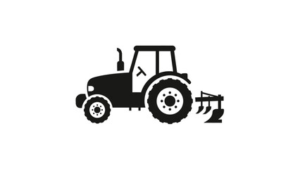 Obraz premium Black Silhouette of a Farm Tractor Plowing a Field for Agriculture and Land Preparation on a Bright Studio Background
