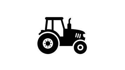Obraz premium Black Silhouette of a Farm Tractor for Agriculture and Rural Work on an Isolated White Background