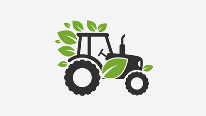 Obraz premium Green Agricultural Tractor with Leaves Symbolizing Sustainable Farming on Isolated White Background