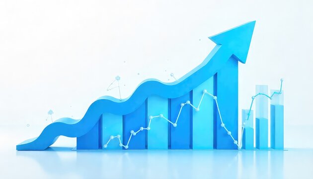Blue 3D graph with rising arrow showing business growth and success - Powered by Adobe