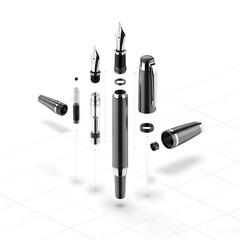 Disassembled fountain pen components