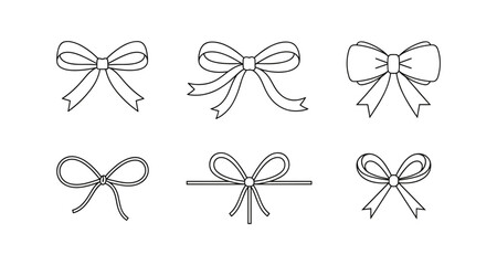 Obraz premium Collection of six different hand-drawn bow tie icons in a simple line art style