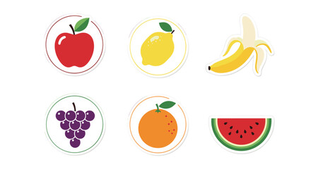 Collection of colorful cartoon fruit icons arranged in a grid on a white background