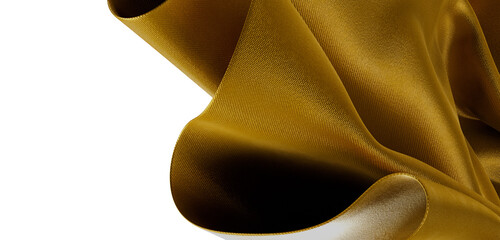 Close-up of golden fabric draping, with detailed texture and elegant folds. Perfect for luxury, design, and textile conc