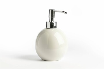 Elegant white ceramic soap lotion dispenser round modern bathroom kitchen on transparent background