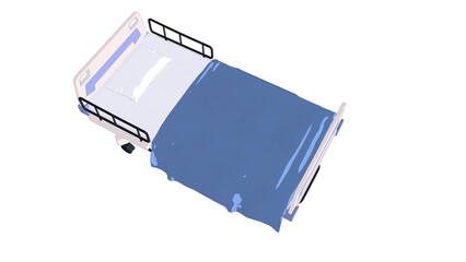 斜めから見た病院の青いベッドのイラスト