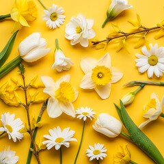 Fototapeta premium Spring Flowers on Yellow Background.