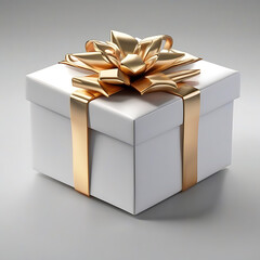 white gift box with red bow, front view, studio lighting