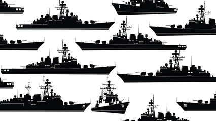 Military warship silhouettes collection, naval destroyers and patrol boats, maritime defense fleet, armed forces vessels, black vector illustration © Ayejoddin