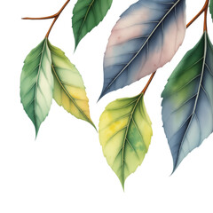 Vibrant green leaves on brown branch