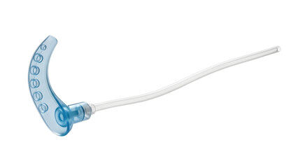 Isolated Blue Transparent Ear Hook with Tube for Hearing Aid Product Shot