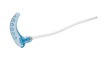 Isolated Blue Transparent Ear Hook with Tube for Hearing Aid Product Shot