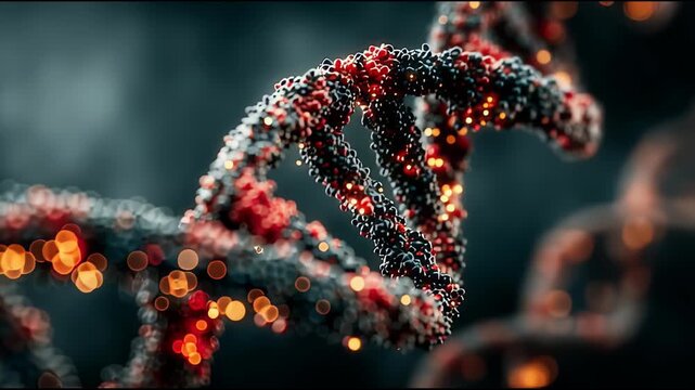DNA Helix Structure Glowing Red and Orange.