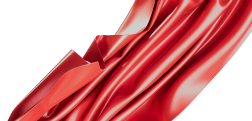 Close-up of vibrant red satin fabric with soft folds. Ideal for design, fashion and elegant themes. Represents luxury, t