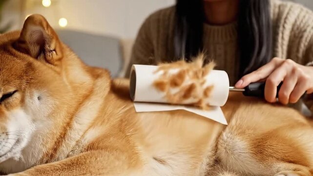 Cleaning Fluffy Dog with Sticky Roller | Realistic Pet Grooming Close-Up
