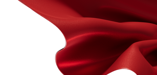 Close-up of vibrant red fabric with flowing curves, highlighting the texture and sheen. Perfect for backgrounds and desi