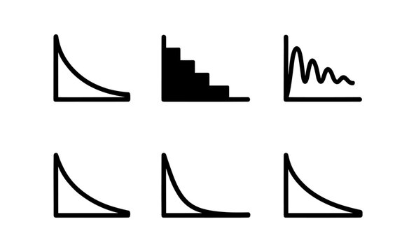 Collection of six simple line graphs and icons representing decay and decline