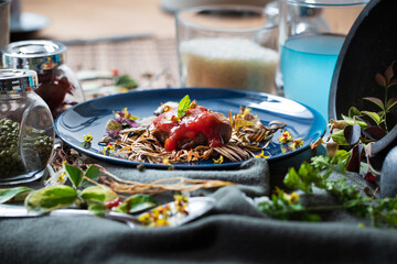 steak with autume leaves 