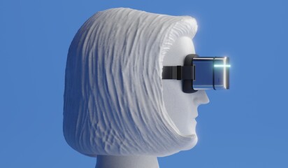 Woman wearing VR glasses - side view - 3D illustration