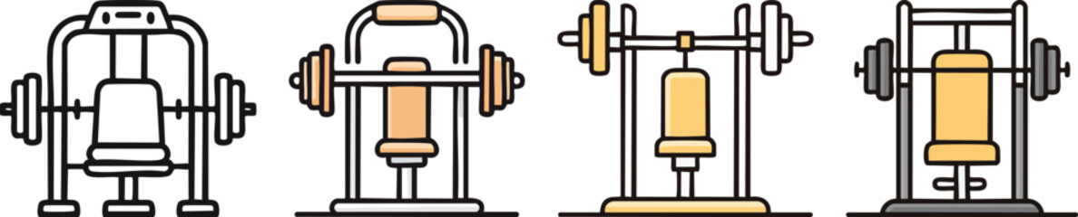Fototapeta premium Chest press machine icon bold black outline simplified contemporary fitness gym equipment strength training symbol
