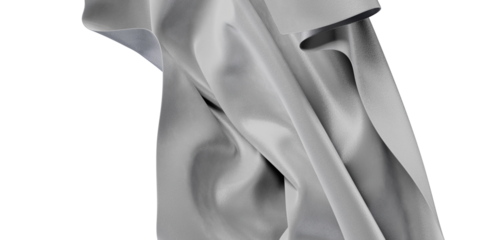 Close-up of a flowing, textured silver fabric, showcasing soft folds and elegant drape, perfect for design and backgroun