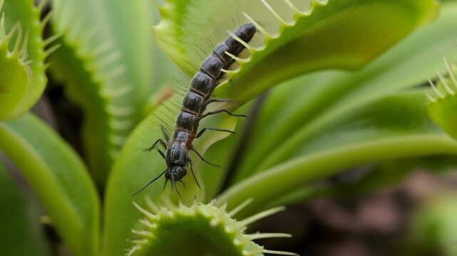 Venus Flytrap Captures Insect - A Carnivorous Plants Meal.