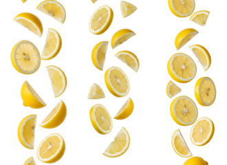 Fresh Falling lemon slice isolated on transparent background