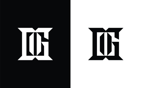 Minimalist DG letter monogram design in black and white style, suitable for branding concepts, apparel graphics, posters, and modern graphic design applications