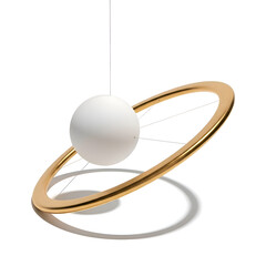 Modern golden orbit pendant lamp with white globe