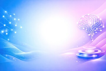 A blue and purple background with a brain and a computer chip