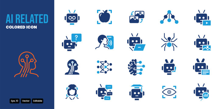 ai related colored icon set vector design good for web and mobile app