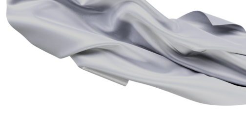 Close-up of a delicate, flowing silver fabric, showcasing detailed texture and graceful movement, perfect for design and
