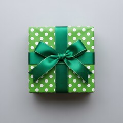 Polka dot gift box with green ribbon