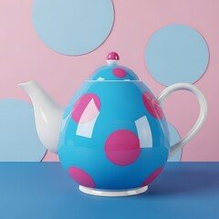 Polka dot teapot on blue background