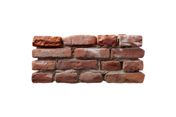 Old textured red brick wall isolated on transparent background, png