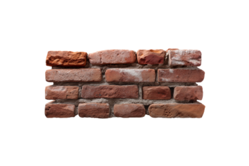 Old textured red brick wall isolated on transparent background, png