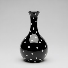 Black vase with white polka dots